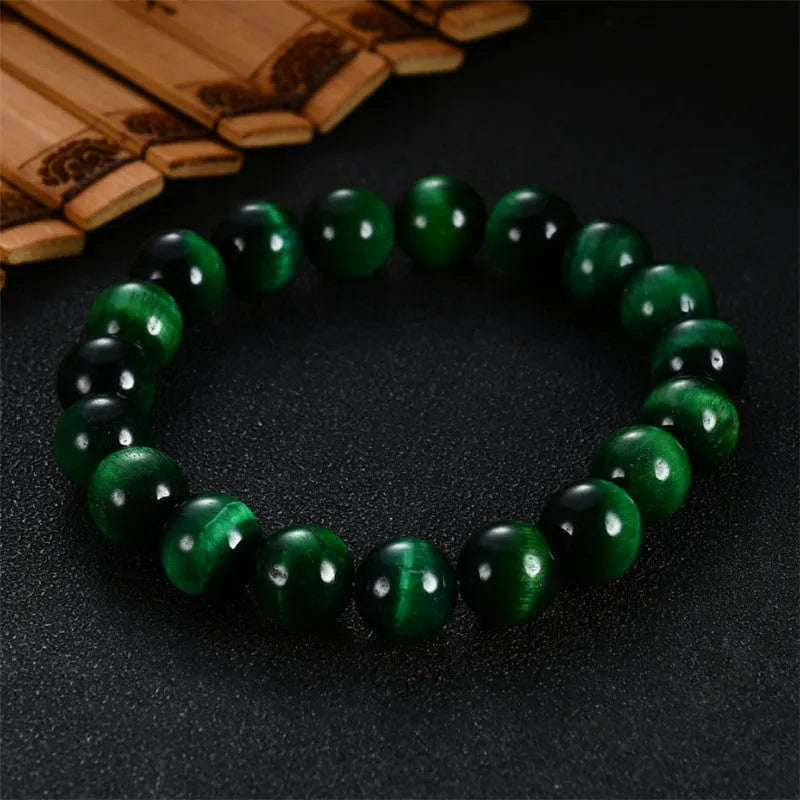 Green tiger eye stone bracelet with geometric faceted beads in various size options