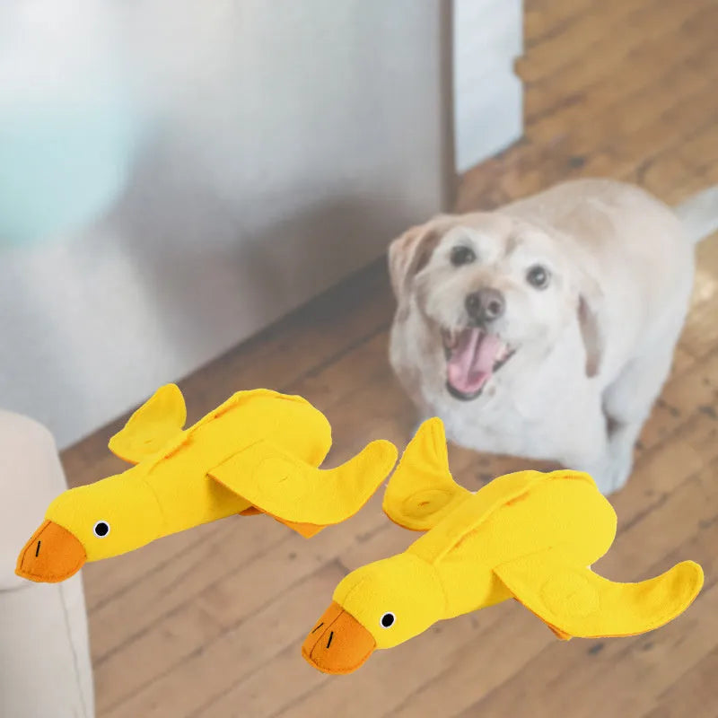 Yellow teddy toy with duck doll sound feature for dog training and chewing