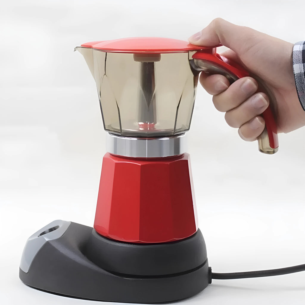 Octagonal aluminium electric Moka pot coffee maker in silver green yellow red blue colour options