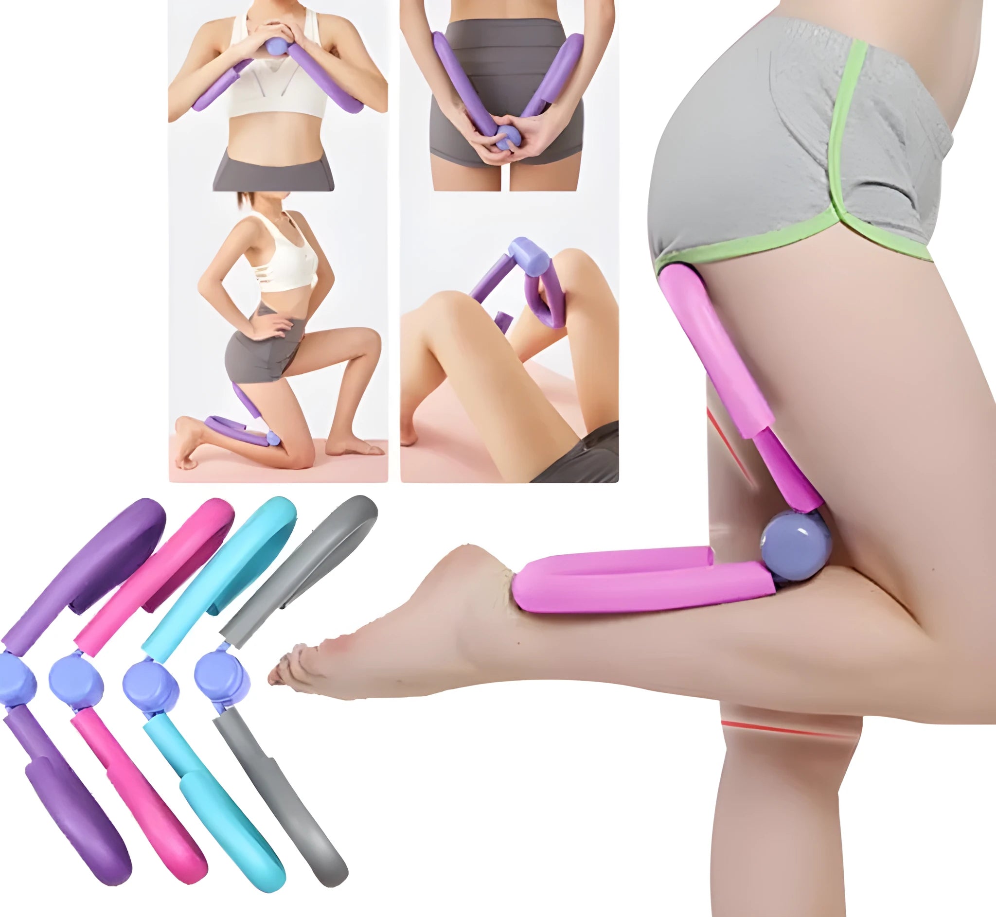 PVC leg exercise clip with steel spring mechanism and foam padding in blue colour, measuring 28cm