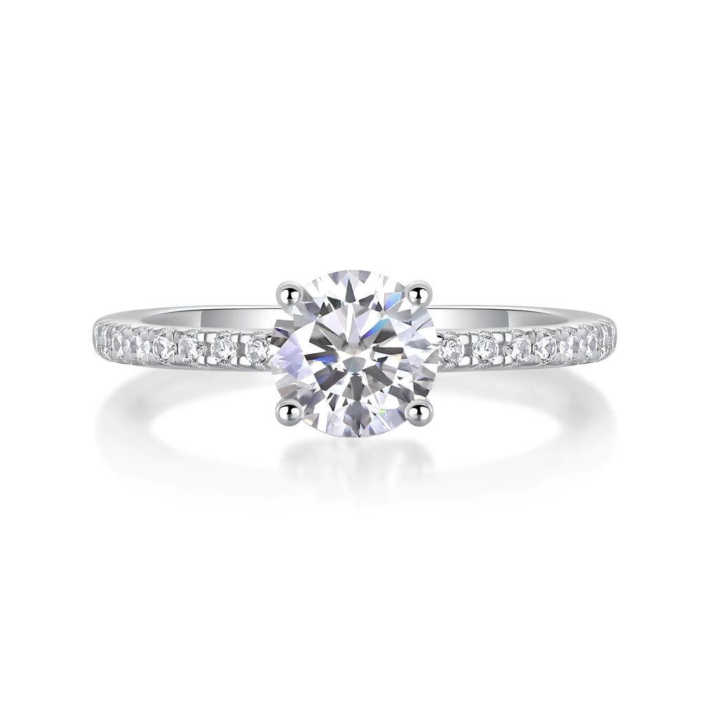Moissanite wedding ring set with platinum-plated S925 silver band and GRA certificate in a gift box