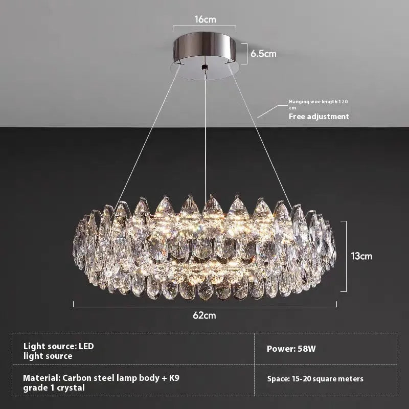 Crystal modern room French villa restaurant chandelier with tricolour light option in light luxury style