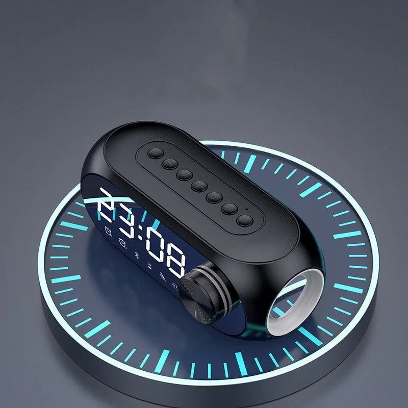 S8 mini portable speaker with extra bass and clock display in black, white, or blue colour