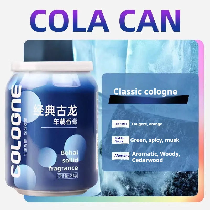 Coke can shaped solid car aromatherapy deodorant with blow moulded packaging, 200g, eight fragrance options
