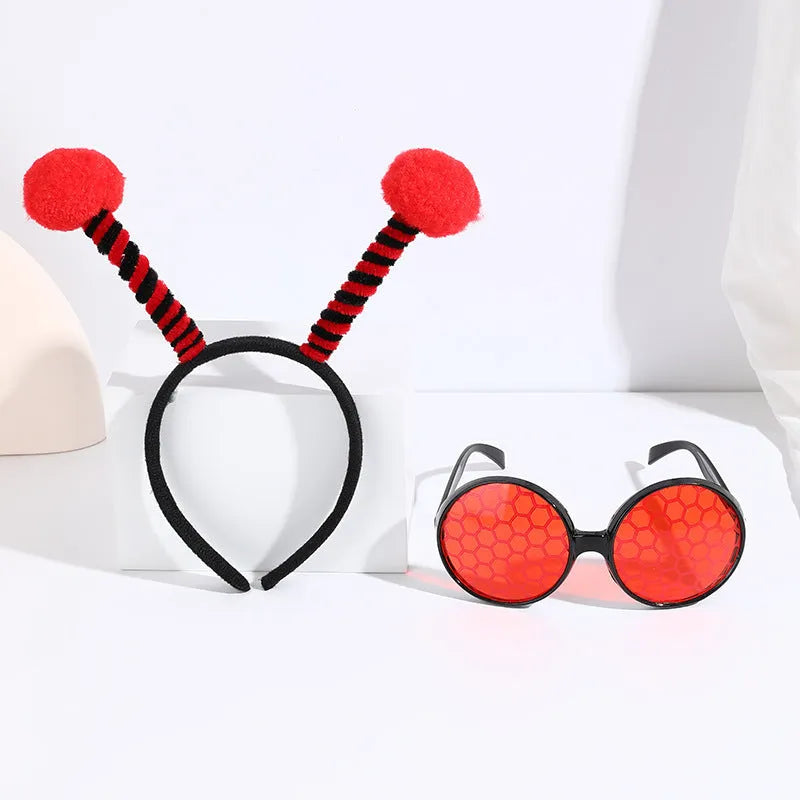 Children's cloth bees costume headband and glasses set with butterfly and ladybug details.