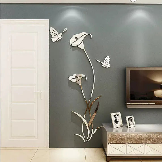 Lily 3D acrylic wall sticker showing dimensional purple flower design on white wall