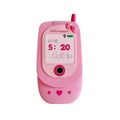 Light pink silicone flip phone case with mirror for iPhone, showing cute cartoon design.