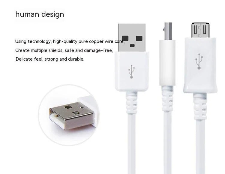 Black and white Android Micro USB data cable showing 1 metre length with charging and data transfer functionality