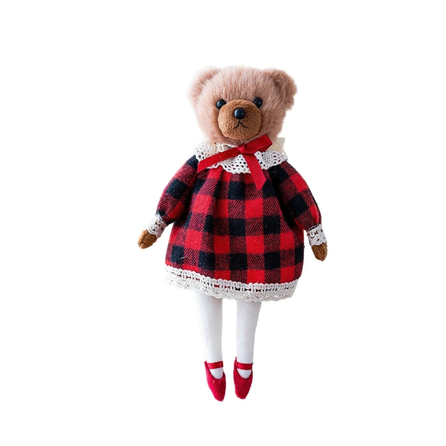 Cloth plush bear doll wearing cotton suit with plaid pattern, available as gentleman bear or princess bear design