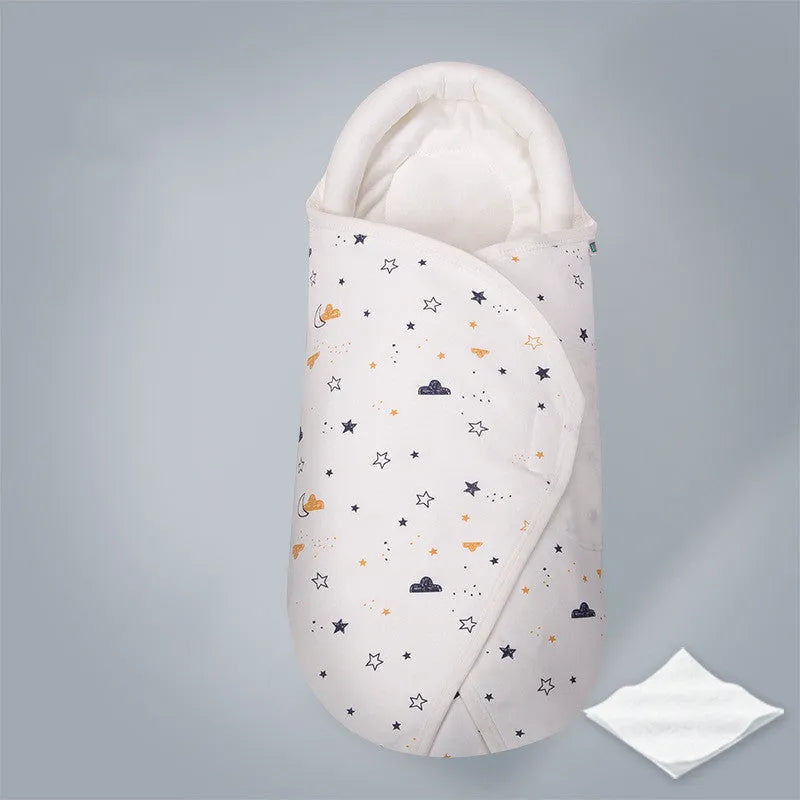 Cotton baby anti-startle swaddle blanket measuring 30x60cm with printed animal design