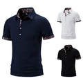Men's plain colour cotton blend polo shirt with turnover collar and short sleeves.