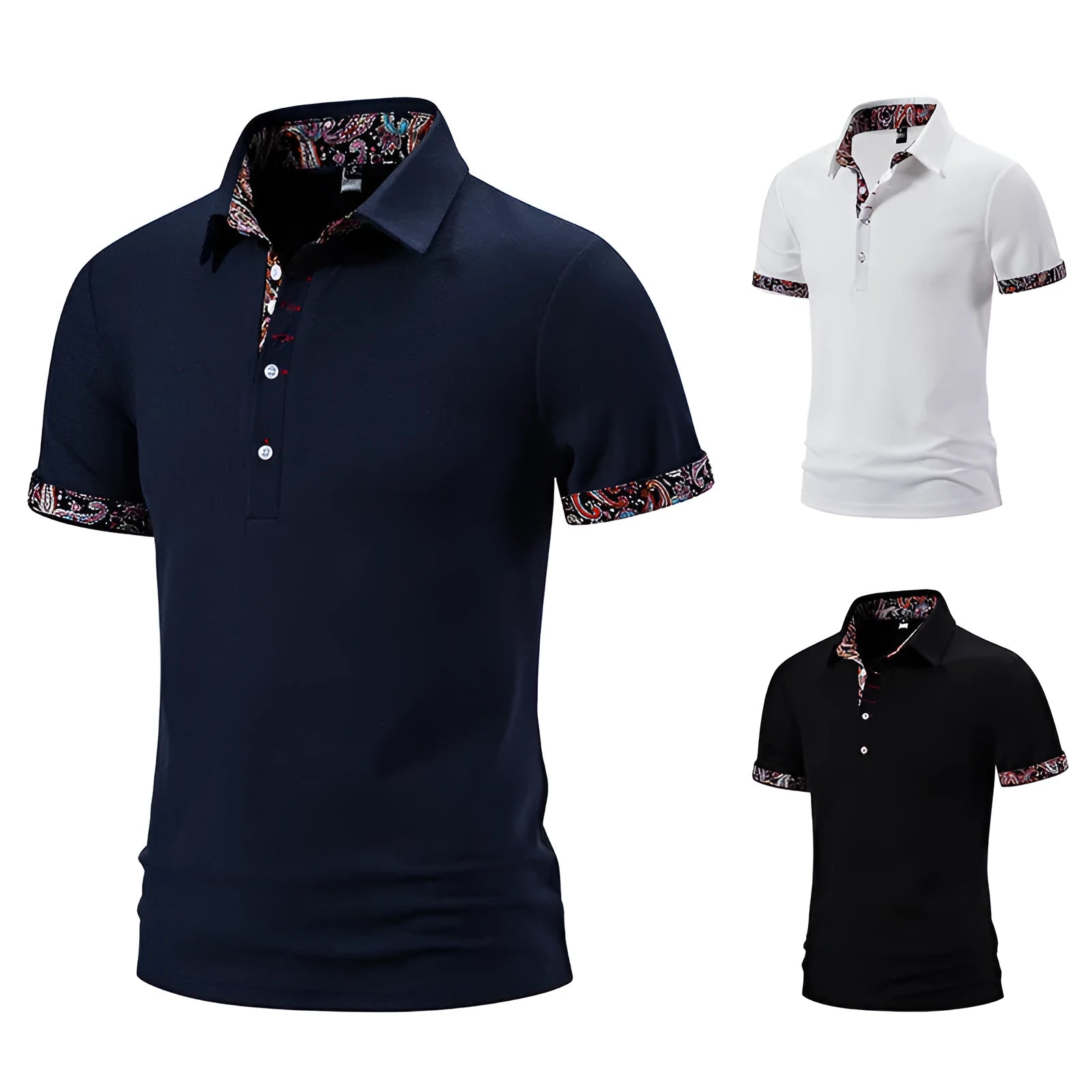 Men's plain colour cotton blend polo shirt with turnover collar and short sleeves.