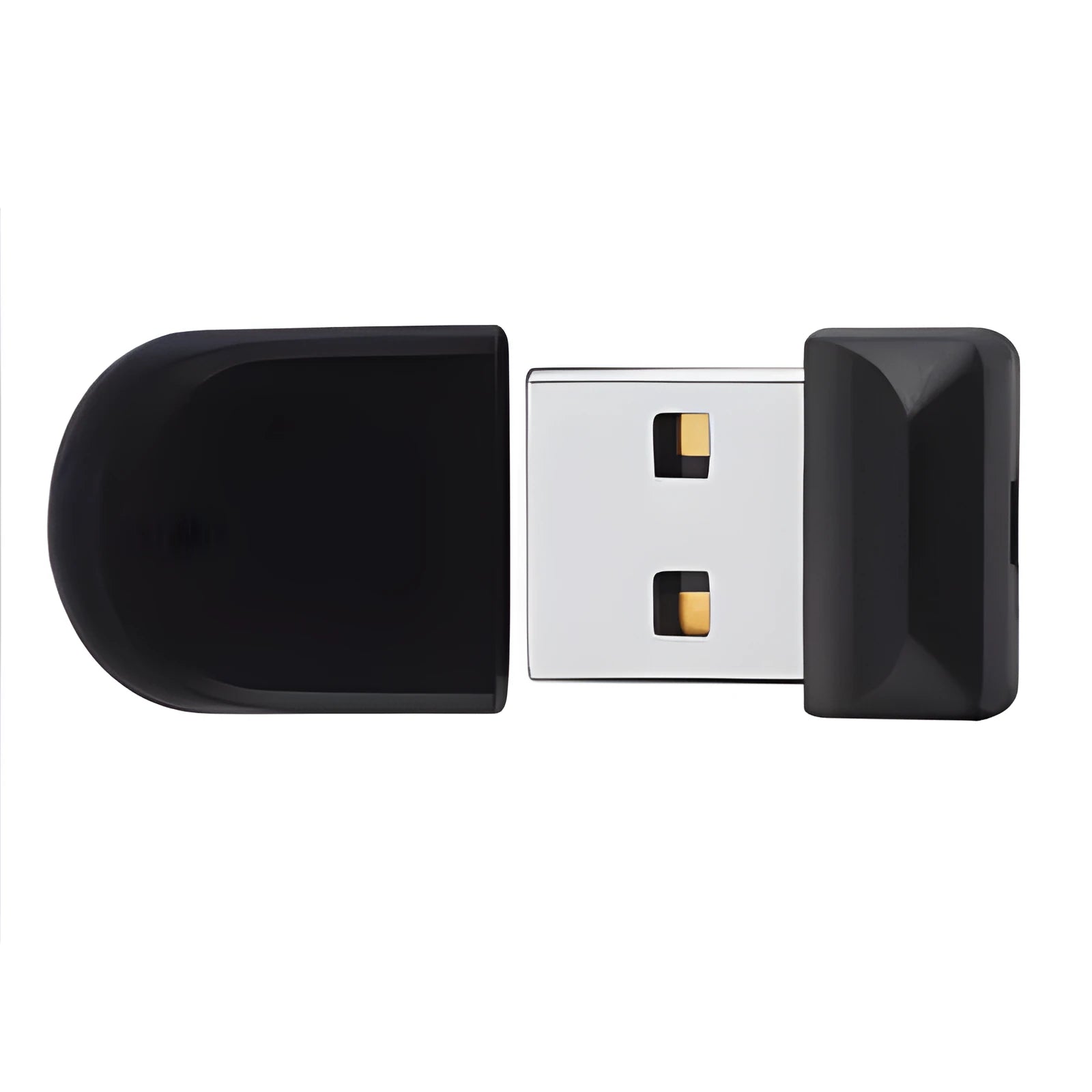 Black rotational waterproof USB flash drive with capacity options shown.