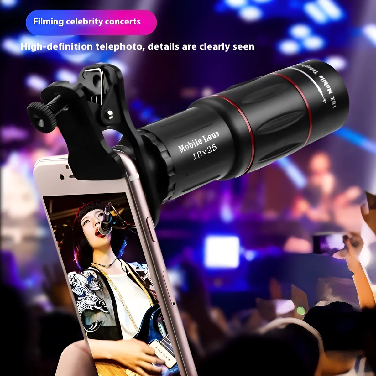 18x high-definition external telephoto lens for mobile phones with waist pack and cleaning cloth