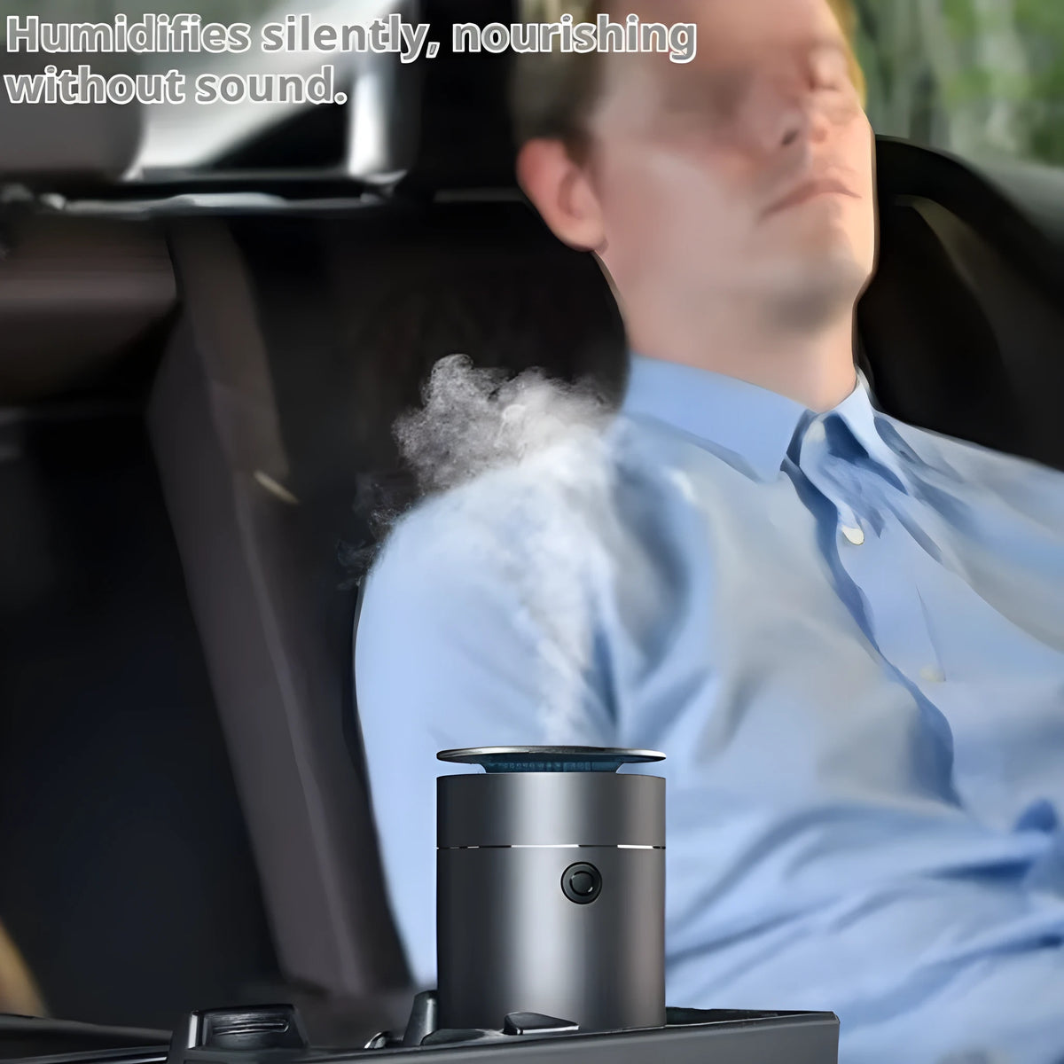 Dark gray column-shaped mini USB aromatherapy humidifier with 0.5-1L tank and single fog export.