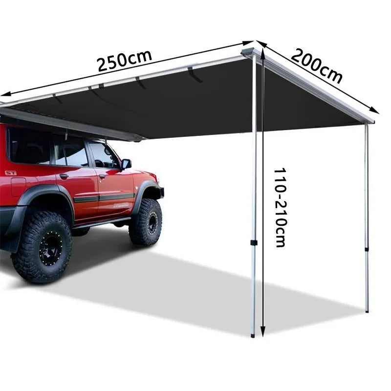 Camping tent with aluminium alloy frame and Oxford cloth base setup as car sunshade