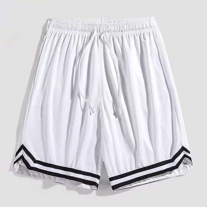 Men's loose gradient colour crop pants in pink and grey, shown with solid black and white options.