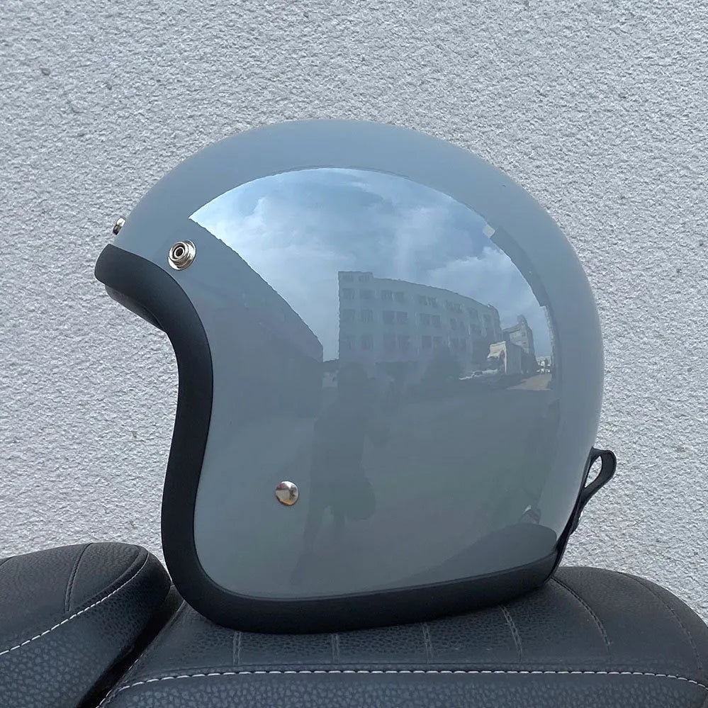 Retro-style fibreglass half helmet for motorcycle commuting in cement grey colour