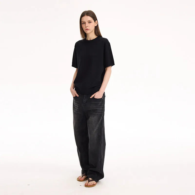 Fanio Velvet short-sleeved T-shirt in solid colour, shown in Black, Gray, and OFF White options.