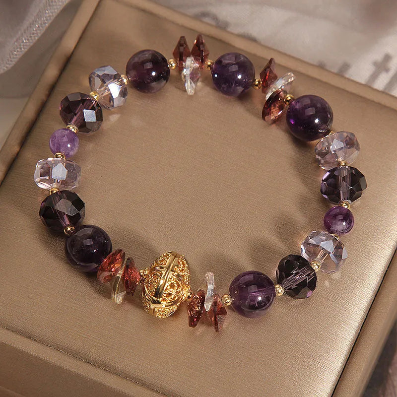 Purple crystal bracelet with pumpkin beads and wind chime lucky charm design for women
