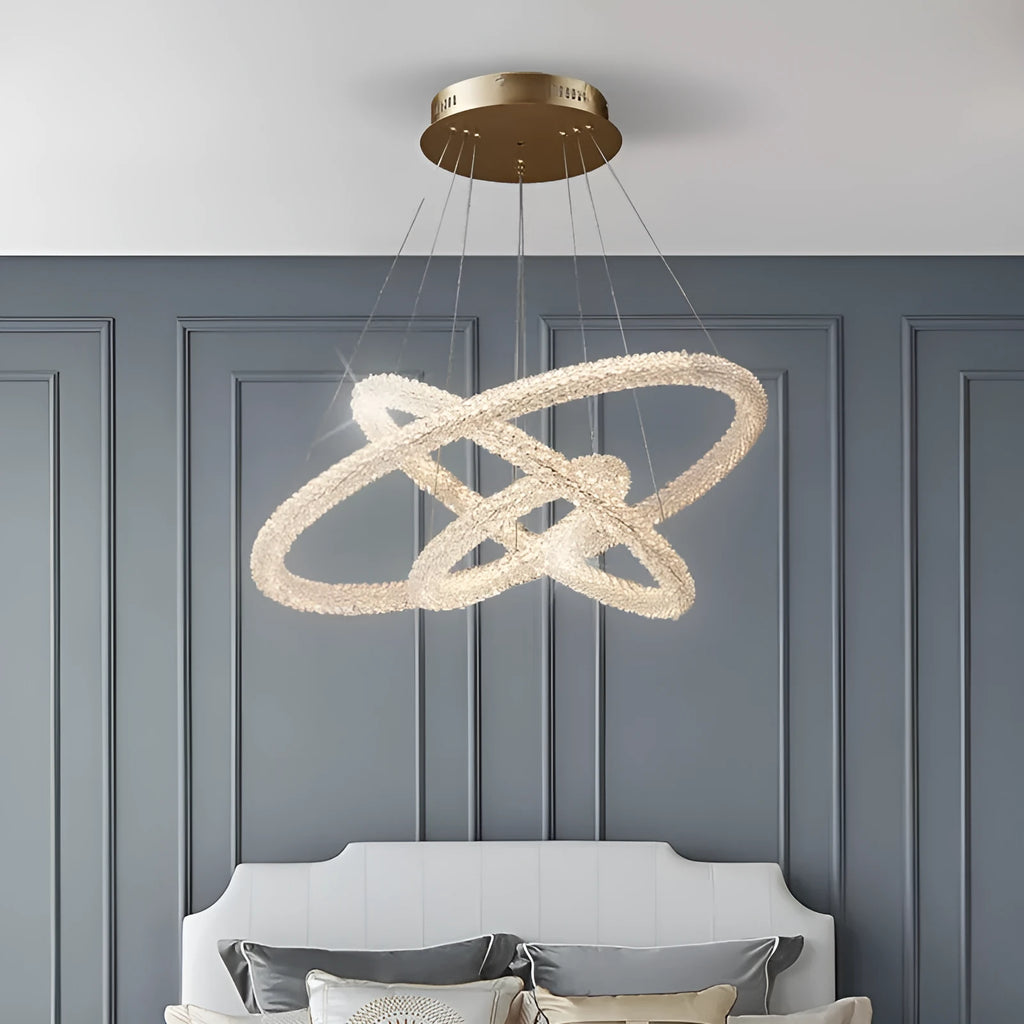 Crystal chandelier with ring lamp design and LED light luxury style on ceiling