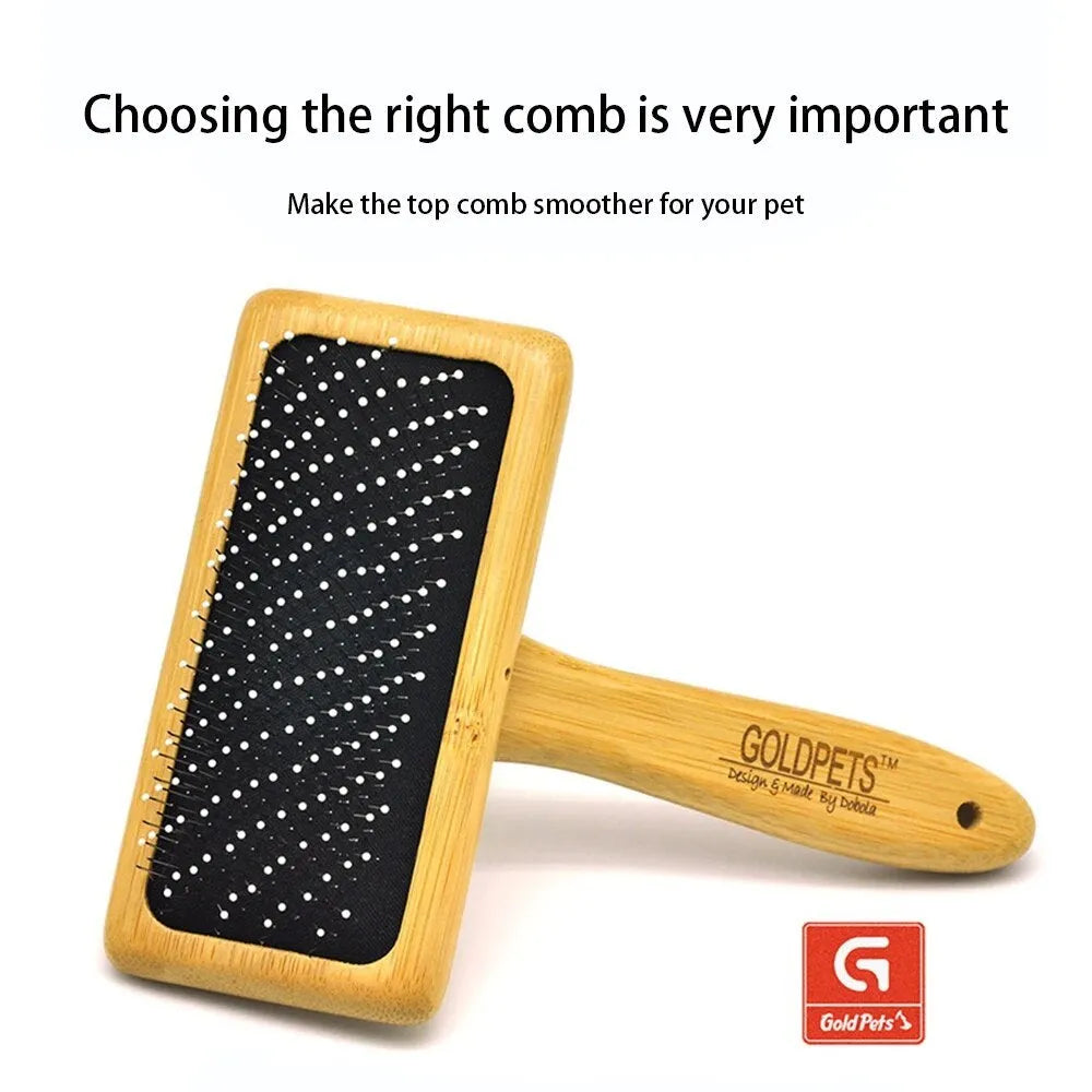 Bamboo slicker brush with stainless steel pins for grooming dogs and cats