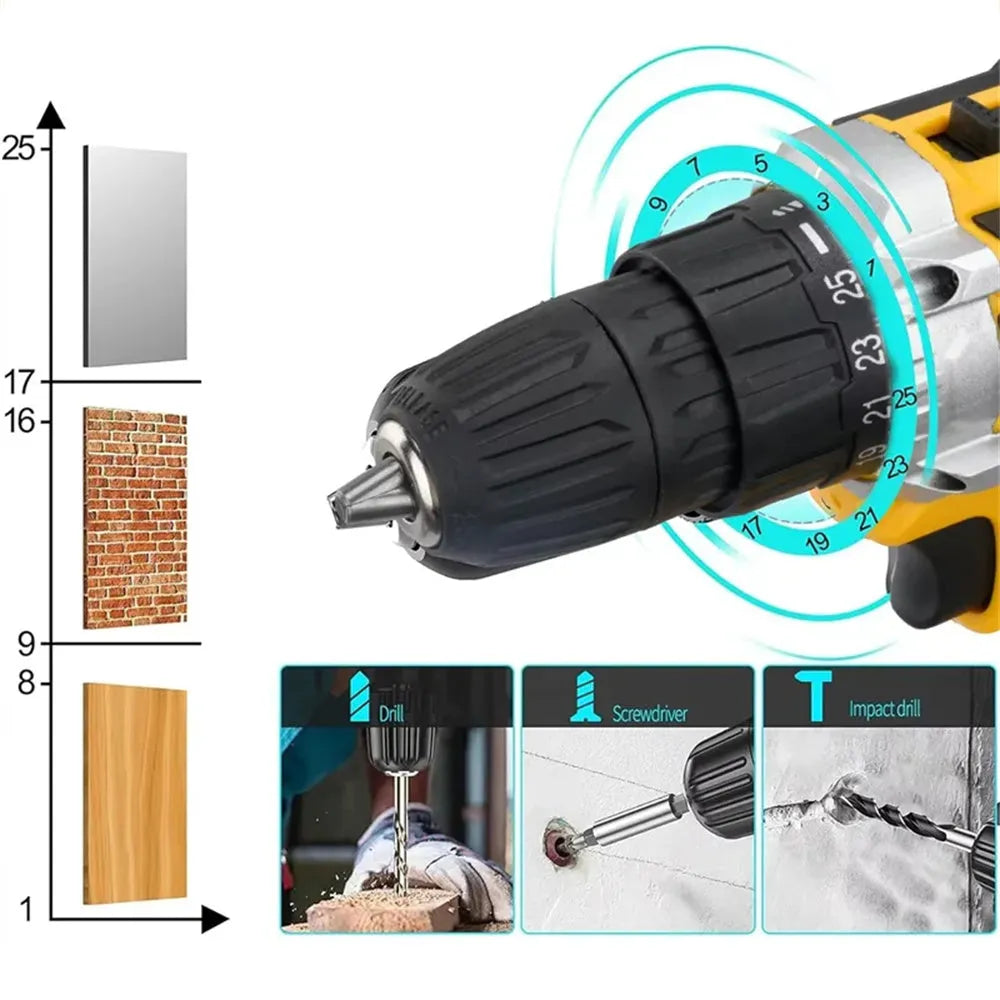 Brushed impact drill with lithium battery, two-speed control, and impact function for industrial use