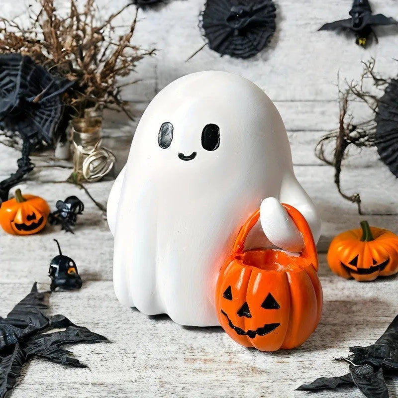 Cute ghost pumpkin desktop ornament made from resin and plastic, non-luminous version