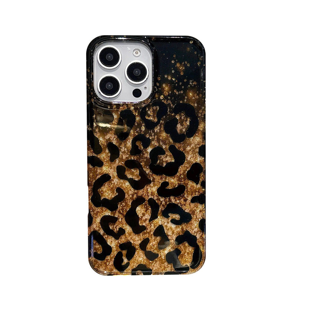 Black gold leopard print IMD phone case for iPhone 13 Pro Max, anti-fall design, personalised hot girl style