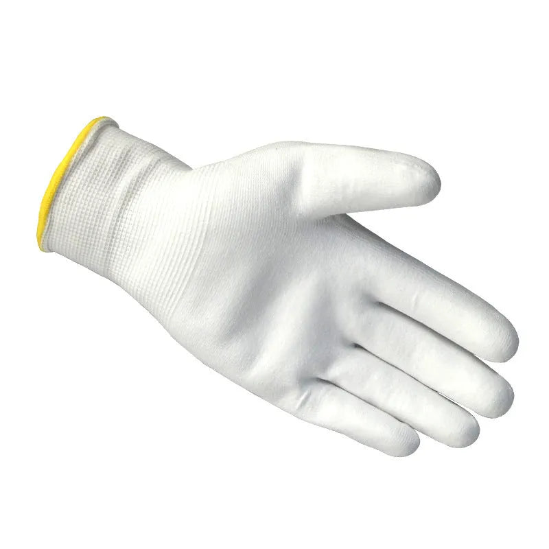 White PU-coated labour gloves with extended 24cm length for forearm protection