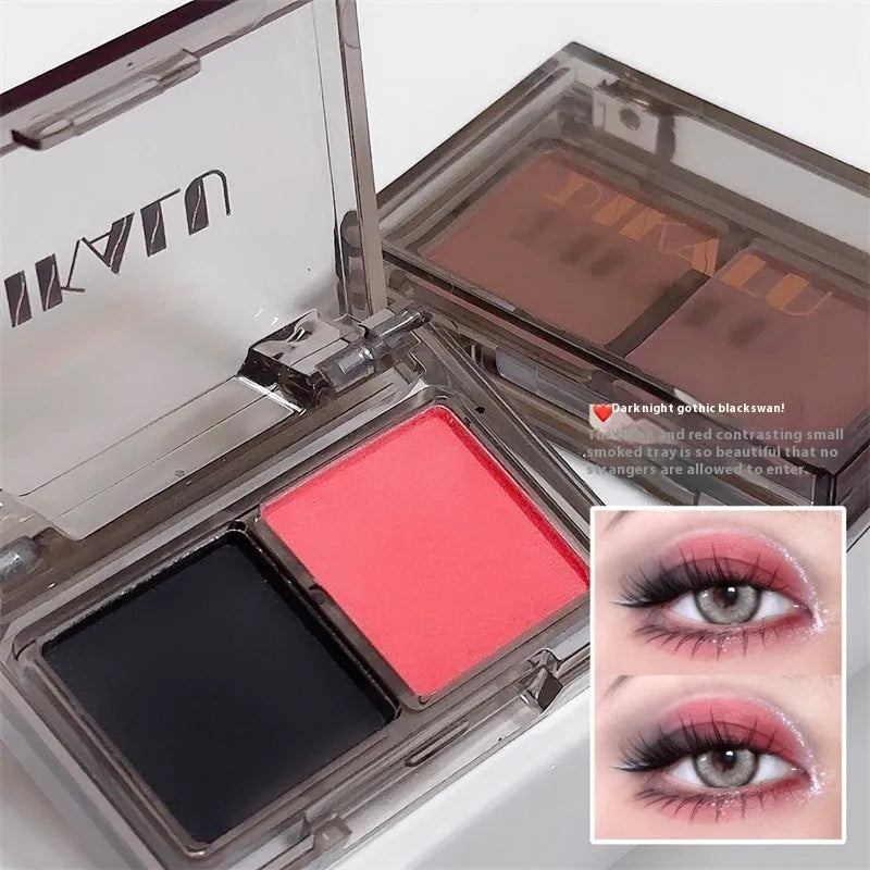 DIKALU two-tone pink and black eyeshadow plate with matte and shimmer finish