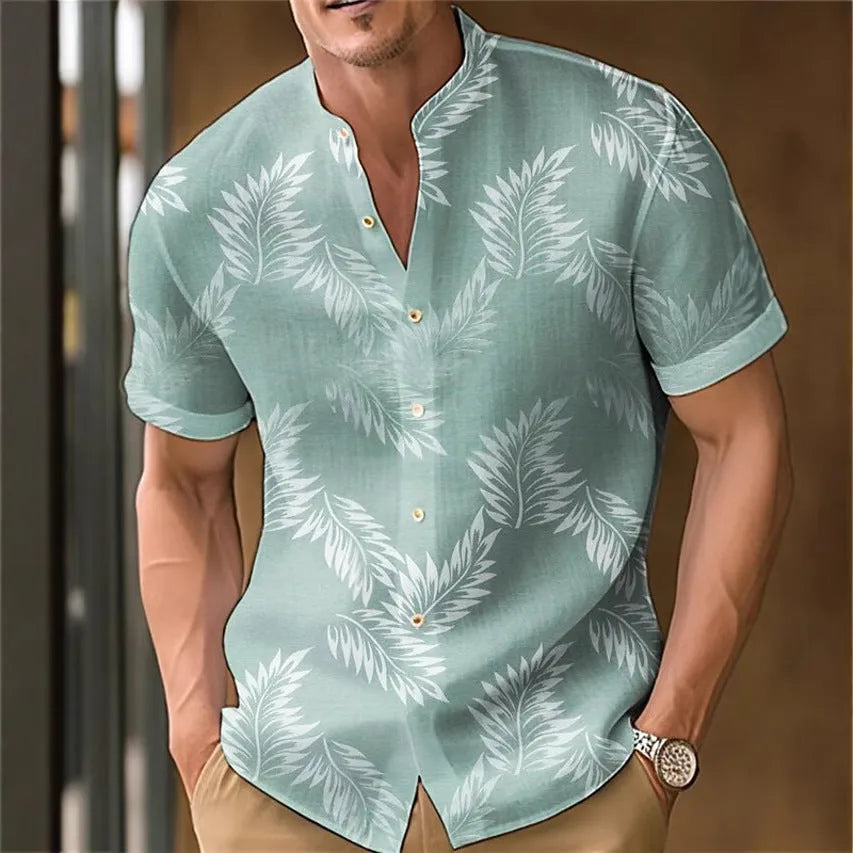 Men's casual printed polyester shirt shown in one of eight available colours