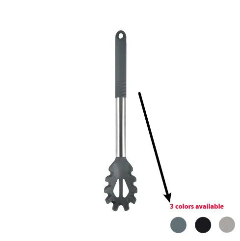 12-piece silicone kitchen utensil set in rotating storage bucket, showing spatula, ladle, and other tools.