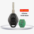 BMW 3 button remote key with straight silver blade and black fob for EWS system.