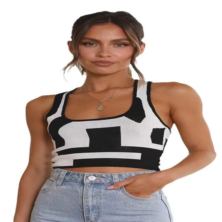 Women's U neck camisole vest in polyester fabric with crop design and medium elastic fit