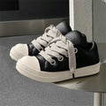 Men's black leather slip-on casual shoes with round toe and flat rubber sole