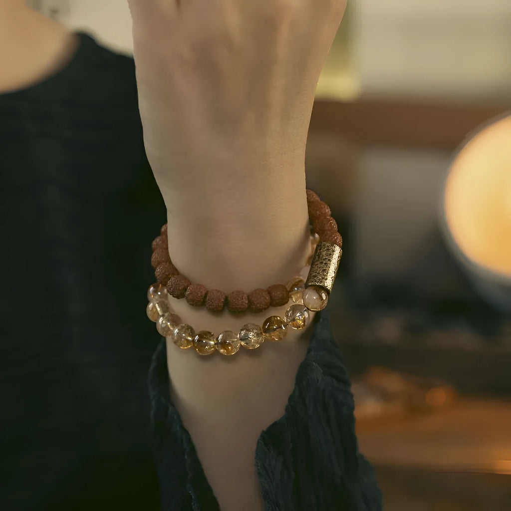Citrine retro LCD bracelet with a double circle design and natural colour digital display