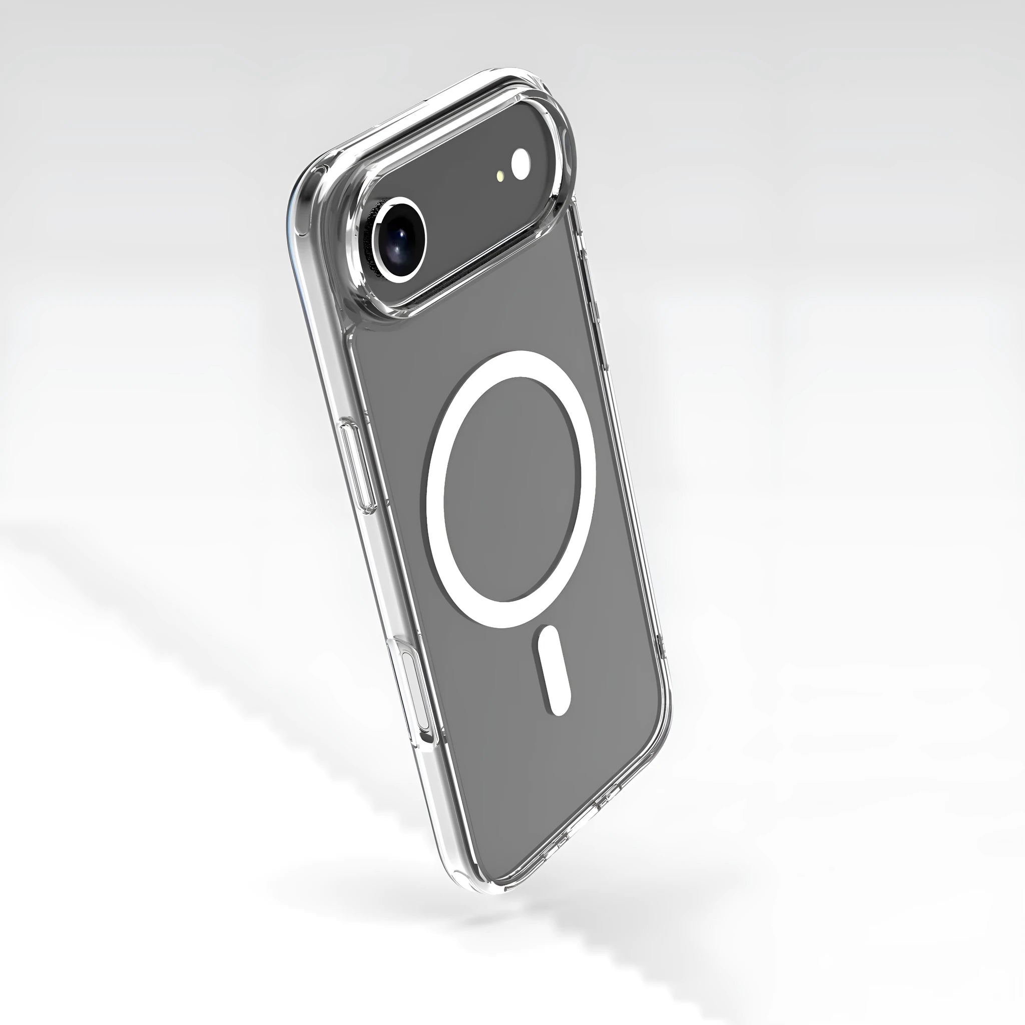 Transparent magnetic phone case for iPhone 17 Air showing TPU composite construction.