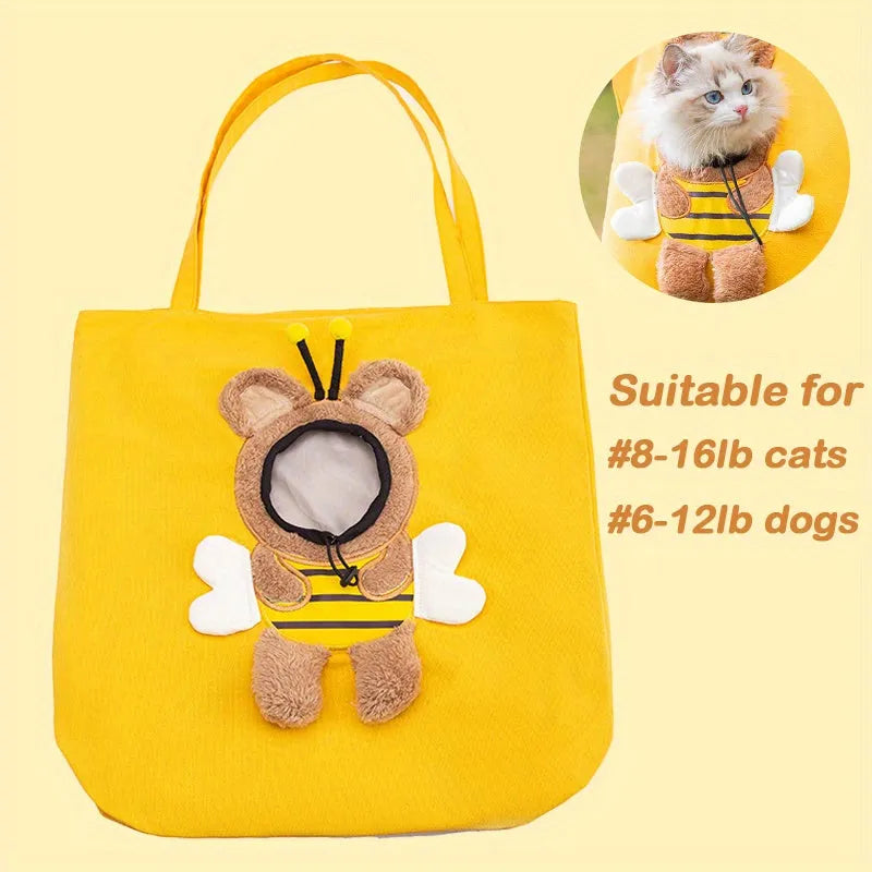 Little Bee Design canvas pet carrier shoulder bag with safety zippers and 3D animal pattern
