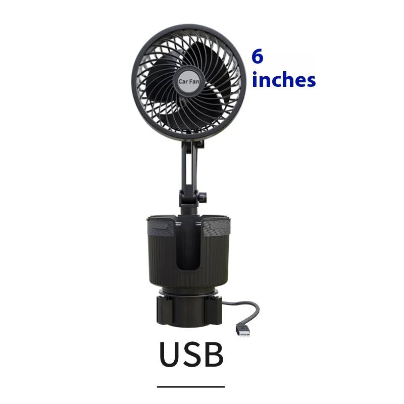 Car cup holder cooling fan in vehicle with cigarette lighter or USB power connection options