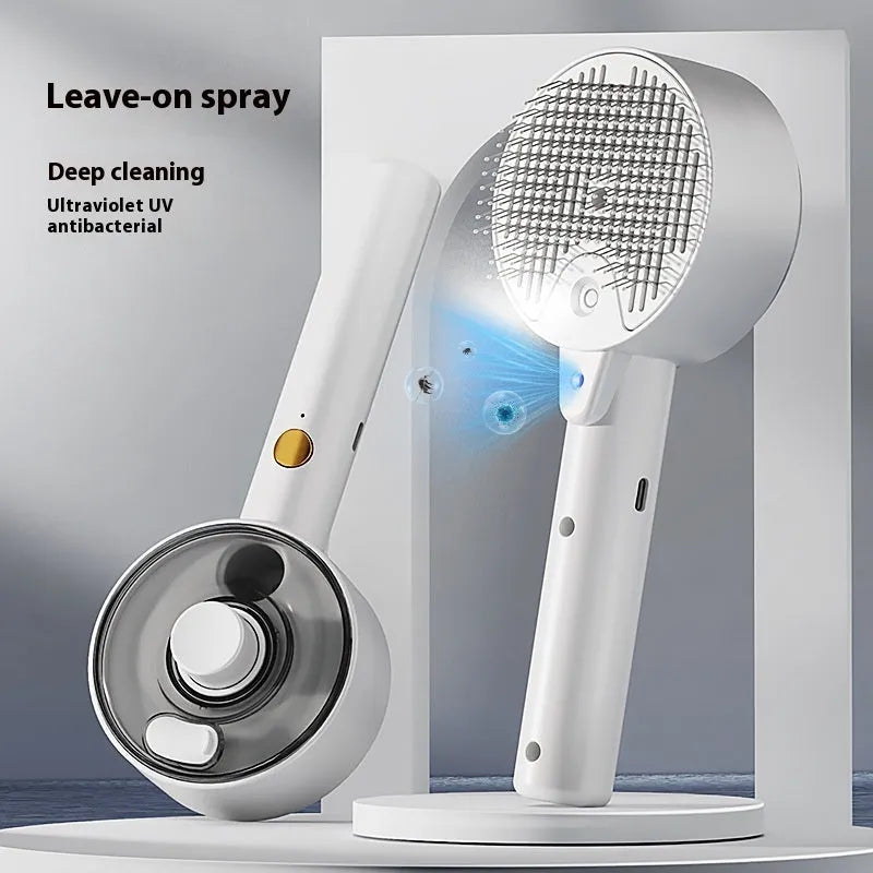 Ceramic white pet grooming brush with steam mist function and UV light for dogs and cats