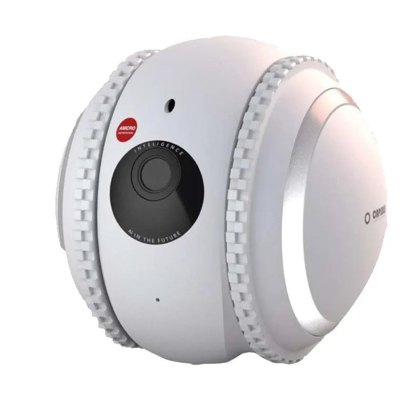 White plastic pet companion robot cat with automatic recharge function and USB cable