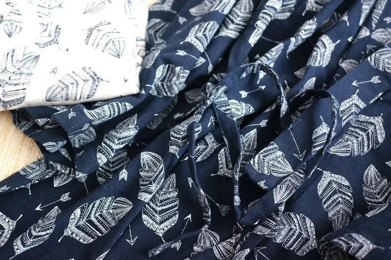 Men's cotton nightgown with leaf pattern in navy blue, home wear long sleeve