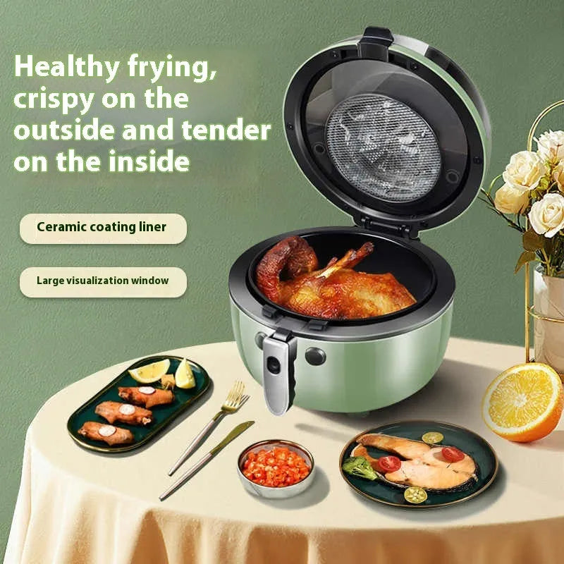 8-litre air fryer oven with mechanical buttons and a visible window on the front.