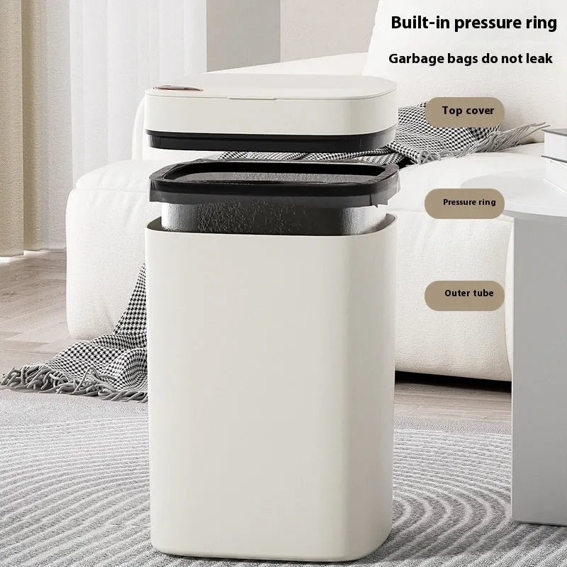 Square automatic sensor kitchen bin with induction opening in milk white colour, 14L capacity