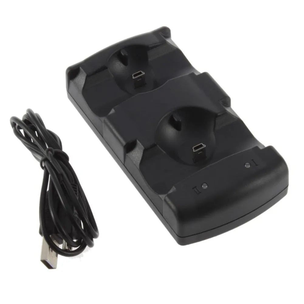 Black PS3 two-in-one wireless charging base for original PlayStation 3 controllers with USB connection