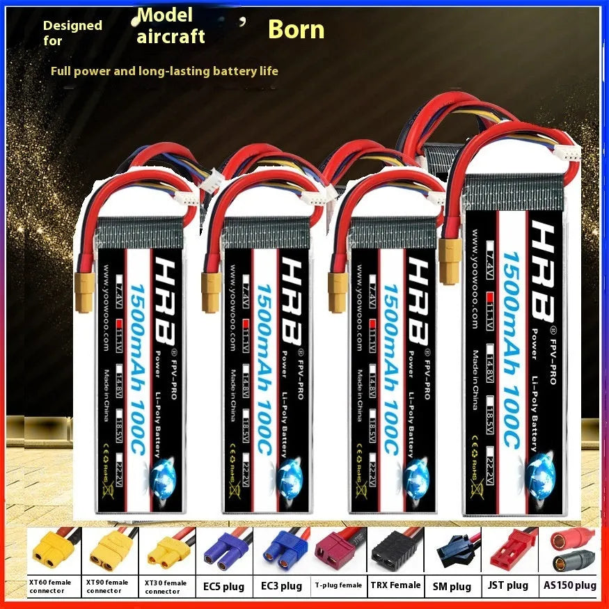 HRB 3000mAh 60C 2S lithium battery with EC5 plug for UAV