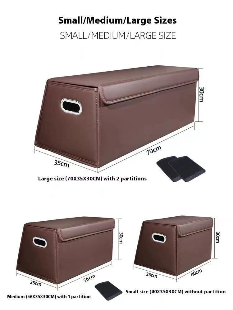 Folding waterproof leather car trunk storage organiser in black medium size on a boot floor
