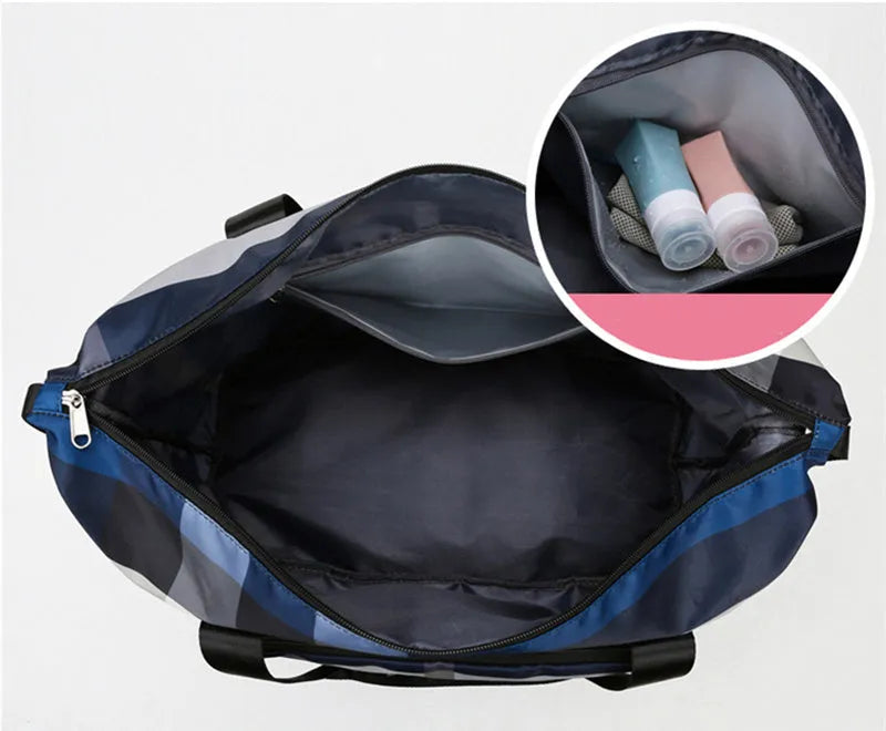 Foldable travel duffel bag waterproof Oxford cloth dry wet separation black