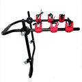 Black and red boot mounted bike holder rack with iron frame and sponge padding.